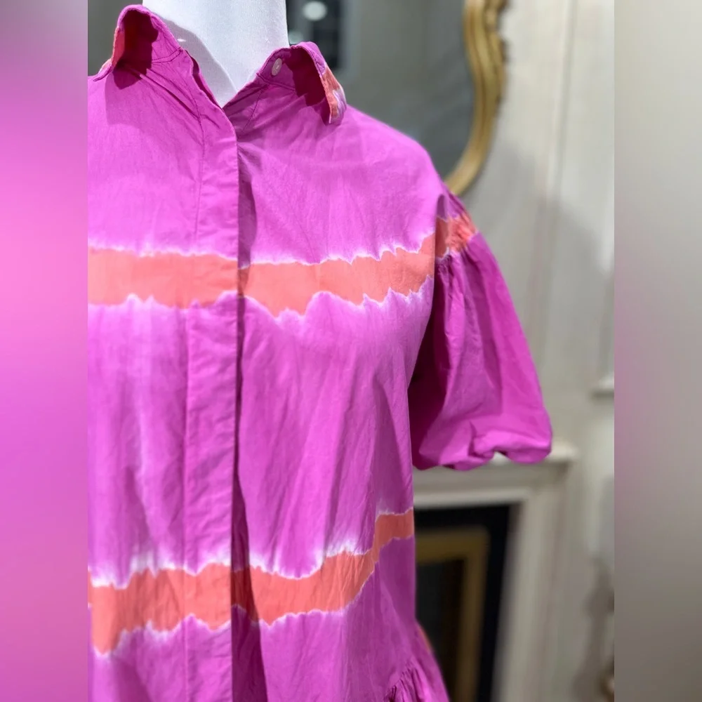 WKND Frock It Balloon Sleeve Shirt Dress Pink Orange Tie‎ Dye - Picture 2 of 12